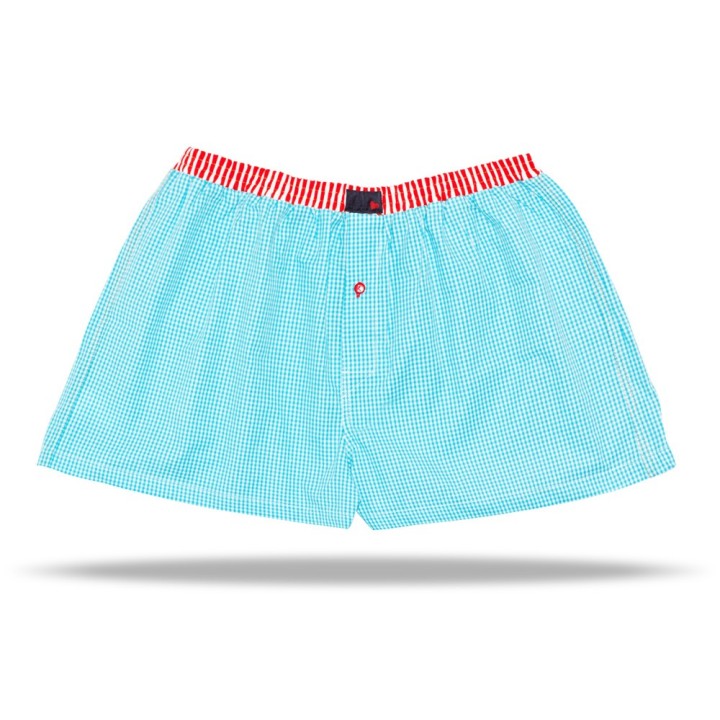 Turquoise White Karo / Red White Stripes